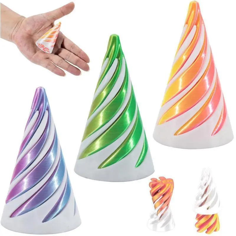 Random Color 3D Printed Spiral Fidget Toy, 1 Count/2 Counts Impossible Cone, Mini Cones Pass Through Pyramid Fidget Toy for Stress and Anxiety Relaxing, Valentine's Day Gift, Kids Toys