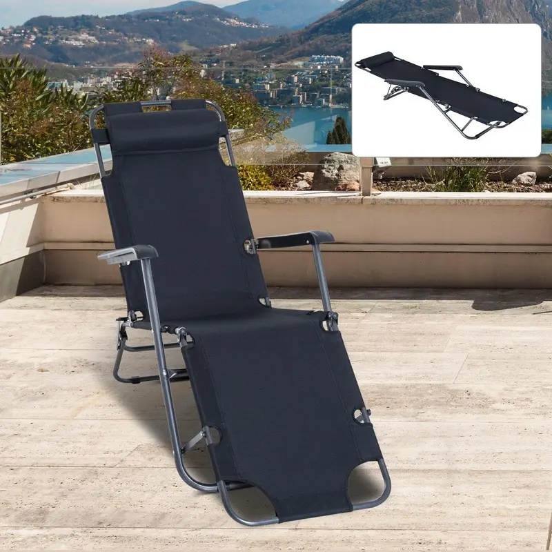 2-in-1 Folding Sun Lounger Chair with Pillow, Black 7