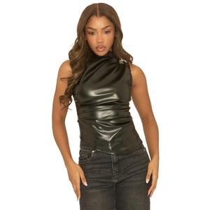 Danica Women's Rebellious Fashion Faux Leather Ruched Top