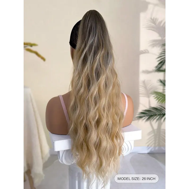Claw Ponytail Extension Hair Ombre Long Water Wave 26 Inch Heat Resistant Fiber Synthetic Hairpiece For Women Girls Party Daily Use 2
