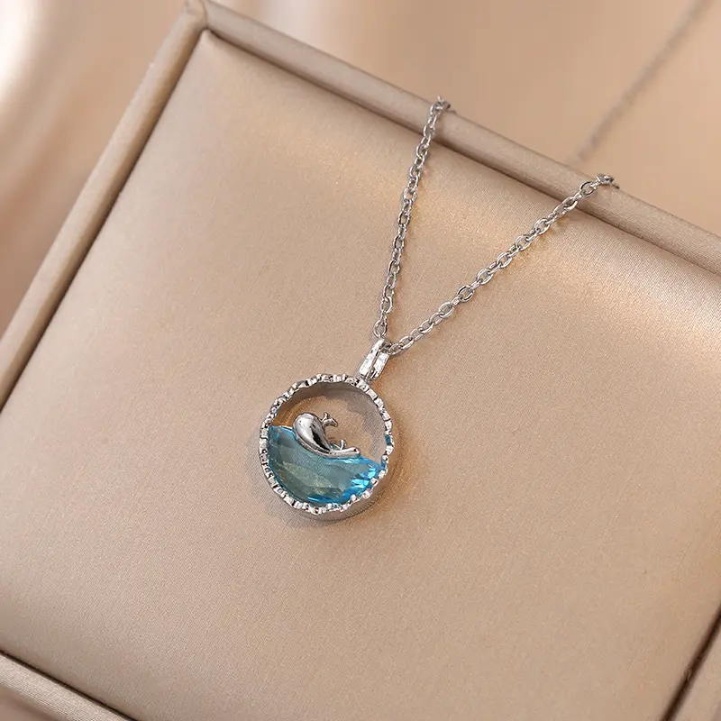 Oceanic Whisper Whale & Wave Necklace K-Drama Inspired Holographic Blue Ocean Wave Pendant | joyaaltd 7
