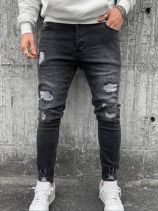 Men's Distressed Ripped Skinny Jeans, Slim-fitting Street Fashion Casual Comfy Pocket Denim Pants for Daily Outdoor Wear, Mens Bottoms for All Seasons, Cotton