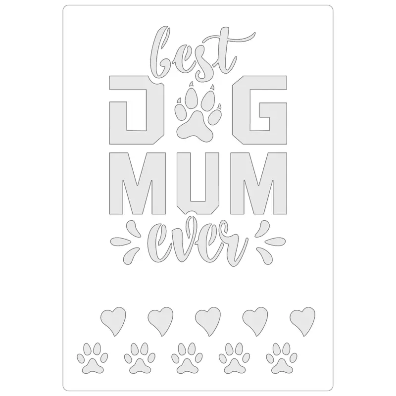 Reusable Stencil - Professional Quality - Best Dog Mum Ever - Made in the UK - Food Safe Non Adhesive -  White Laser Cut PET Material for Cakes, Cookies, Coffees, Serving Plates 0