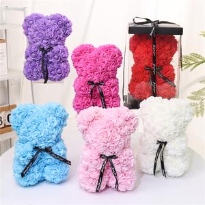 25cm Rose Bear Ornaments for Desktop Decor with Gift Box for Her Valentines Day
