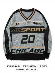 Men's Colorblock Letter & Figure Pattern Drop Shoulder Sweater, Casual Loose Long Sleeve V Neck Jumper for Spring & Fall, Fashion Men's Knitwear for Daily Wear