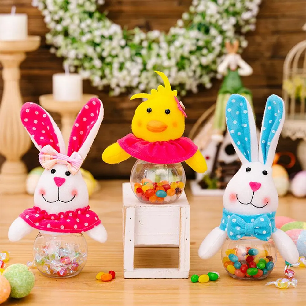 1-6pcs Easter Bunny Candy Box Transparent Jar Easter Gift Box Storage Container For Easter Basket Stuffers & Decorations