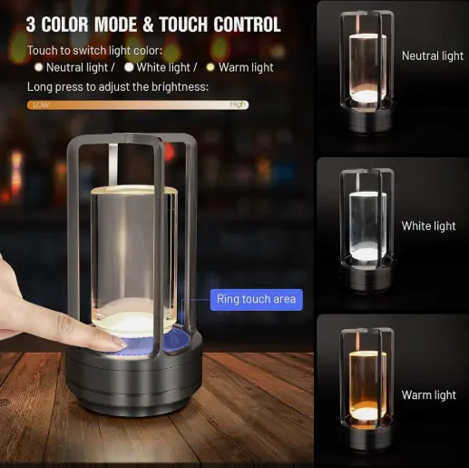 Modern LED Table Lamp USB Rechargeable Lamp Dimmable Bar Night Light ​Cordless 2