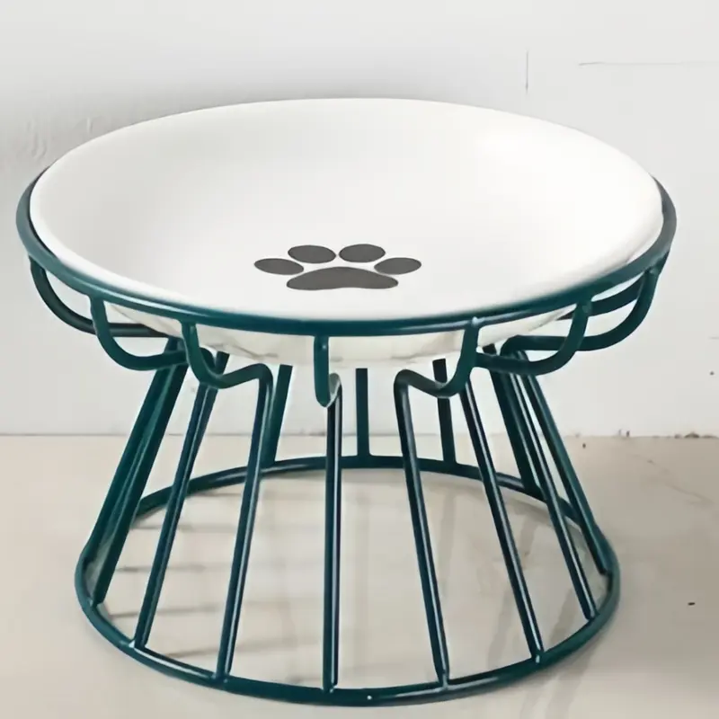 1 Set Pet Cat Ceramic Bowl Iron Rack Cat Food Snacks Canned Plate Anti-black Chin Anti-turning Water Does Not Leak Easy To Eat 7