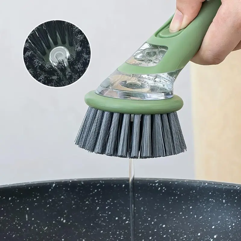 Ergonomic Dishwashing Brush with Built-In Soap Dispenser – Extended Green Handle, Replaceable Head for Easy Cleaning of Pots, Pans & Sinks – Essential Kitchen Tool 2