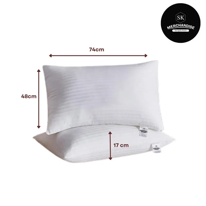 Pack Of 2 Hotel Quality Egyptian Stripe Pillows Hollowfibre Filled Standard size Bed Pillows Cotton Blend 5