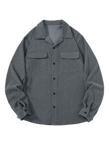 Men's Solid Color Shirt, Regular Fit Casual Long Sleeve Button Up Top for   Winter, Men's Clothes for Daily Wear