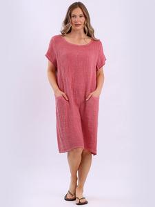 Findfashion Vintage Washed Solid Linen Midi Dress For Ladies