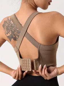 Women's Solid Criss Cross Cut Out Sports Bra, Breathable Comfortable Sports Bra, Valentine's Day Gift for Girl, Ladies Sportswear for Indoor Outdoor Wear, Gym Clothes