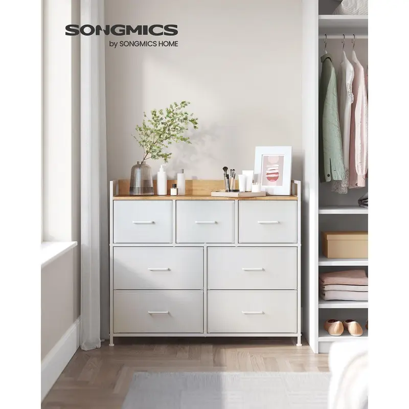 Large Fabric Chest Of Drawers 7 Drawers, White/Oak by Songmics 2