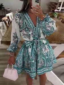 Women's All Over Print Dress, Bohemian Fashion Casual Short Dress for Daily Holiday Vacation Wear, Ladies Dress for Summer, Womenswear