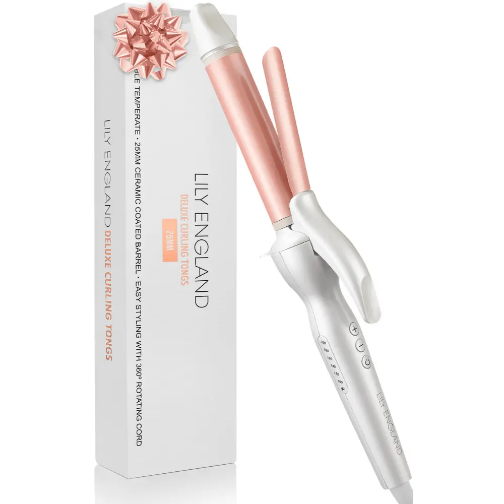 Lily England Hair Curling Wand 25mm - Ceramic Curling Tongs for Short to Long Hair - Adjustable Temperature & Auto-Shut Off