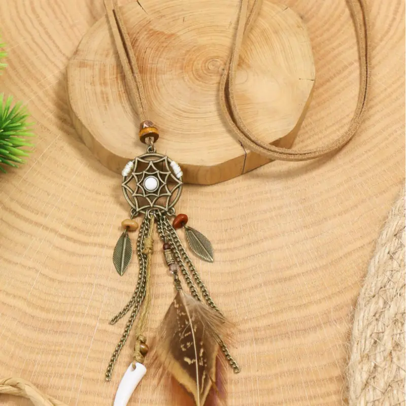 Fashion zinc alloy feather pendant necklace for women for daily, party, festival decoration 3
