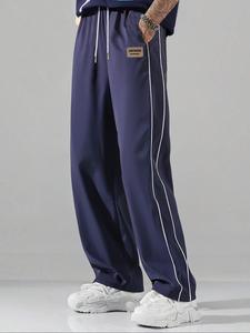 Men's Letter Patched Side Stripe Sweatpants, Casual Comfy Loose Fit Trousers for Summer, Fashion Men's Bottoms for Daily Wear