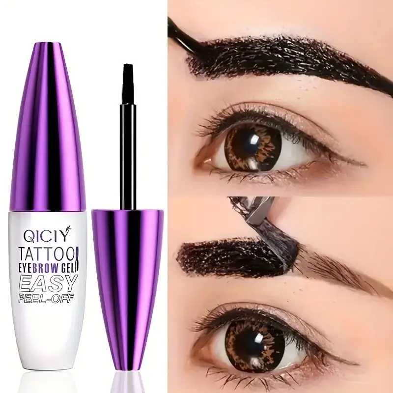 Easy Peel-Off Eyebrow Gel - Waterproof & Sweatproof, Long-Lasting Black or Brown Tattoo Tint, Medium Coverage for All Light Beige Types, Film Forming, Smudge-Proof & Quick-Drying