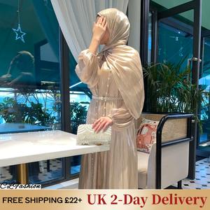 #CL03 Five Piece Set Pearl Silk Abaya, smooth Dress Modest Hijab Abaya Long Women Dress Muslimah Dress, Cardigan outfit silk solid dress in Mint Green, Champagne, Gray, Pink, and Light Blue