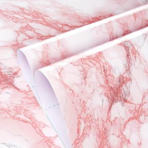 Pink Marble Pattern Self Adhesive Wallpaper, Waterproof Wall Sticker, Removable Wall Covering for Table Countertop Cabinet Drawer