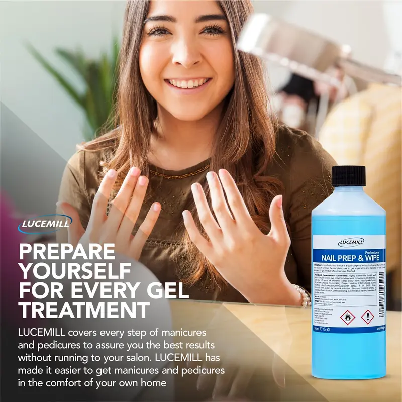 Lucemill Nail Prep & Wipe Gel Polish Cleanser - 500ml | Professional Formula for Acrylics & Nail Tips | Alcohol Wipe Off Solution 6