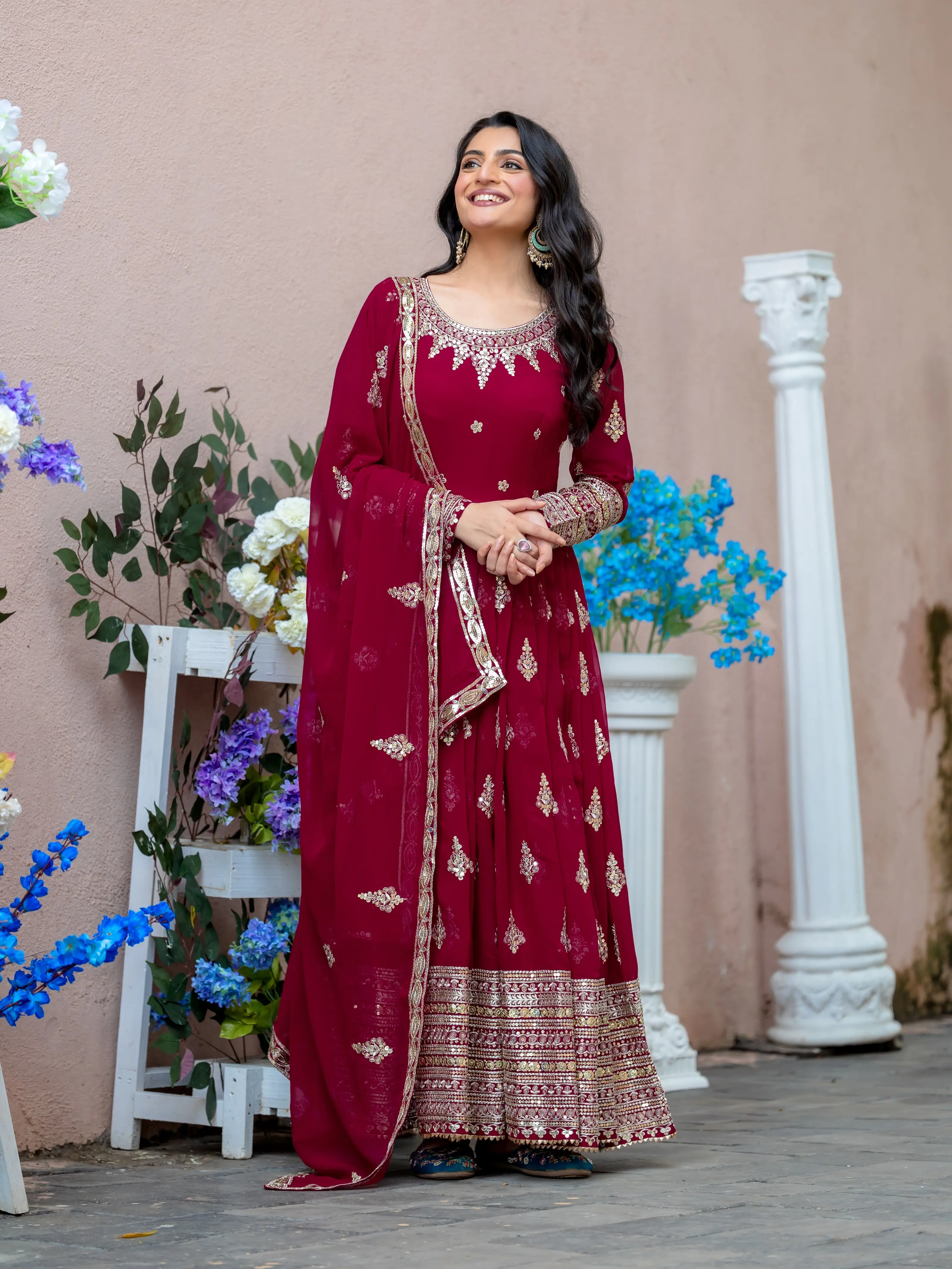 Launching Designer Party Wear Look Full Heavy Embroidery Sequence Work Gown with Fully stitched and Dupatta Ready to Wear Collection - Casual