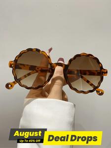 Vintage Flower Round Frame Sunglasses, Accessories for Men, Retro Outdoor Sports Sunglasses, Fashion Eyeglass Accessories for Men & Women Summer Beach Wear, Trendy Vintage Sunglasses for Women