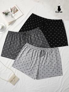 【Plus Size】 All Over Bow Print Pajama Shorts, Casual Comfy Sleep Shorts for Women, Women's Sleepwear for All Seasons, Loungewear