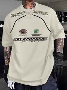 Men's Plain & Letter Print Round Neck Tee, Loose Casual Fashion Short Sleeve T-shirt for Summer, Men's Top for Daily Wear, Tropical