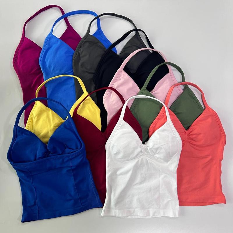 2Pcs  Gym Set Women Backless Tank Tops High Waist Scrunch Seamless Shorts Gym Suit Fitness Clothes Activewear Workout Sets 1