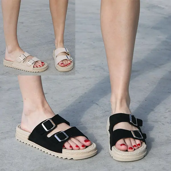 Ladies Double Buckle Slip On Flatform Sandals Comfort Walking Spring Summer Beach Holiday Shoes sandals women flat