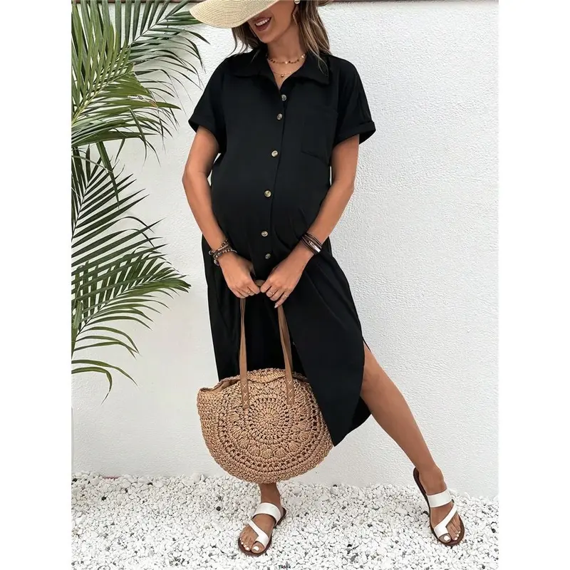 Dress Shirt Sleeve Solid tiktok Maternity Short 4