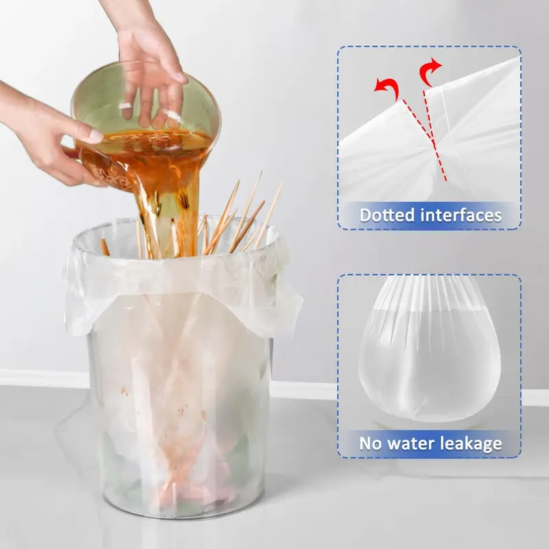Bin Bags 20Liter with Tie Handles,Heavy Duty Bin Liners White and Transparent Trash/Garbage Bags 52 Count Rubbish Bags Pack 2