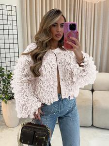 Women's Fringe Trim Button Front Longsleeves Cardigan, Casual Long Sleeve Round Neck Knitwear for Fall & Winter, Fashion Women's Knit Clothing for Daily Wear, Womenswear, Tops
