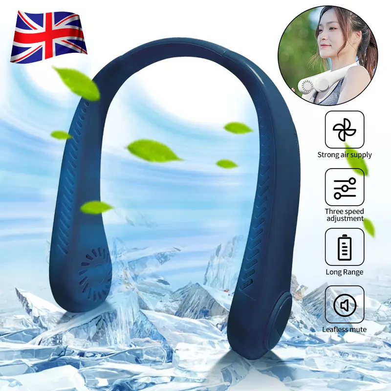 Portable Neckband Fan Bladeless Lazy Neck Hanging Cooler USB Rechargeable small Cable Button 4