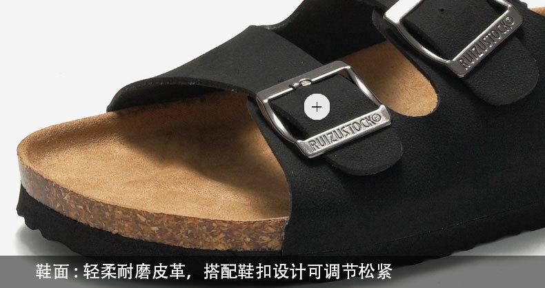 Product Introduction of High Quality Custom Logo Summer Men Sandals 2025 Leather Upper Cork Sole Slippers 3