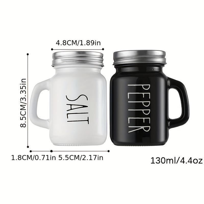 Product Introduction of 2pcs Farmhouse Salt And Pepper Shaker Set, Vintage Glass Black And White Shaker, 4.4OZ Spice Shakers With Handle And Stainless Steel Lid, Spice Jar, Pepper Jar, Salt Jar, Kitchen Accessaries, Back To School Supplies, Chrismas Gifts, Halloween Gifts 2