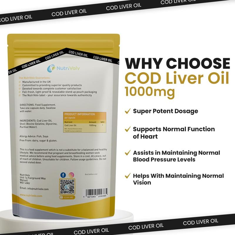 Cod Liver Oil High Strength 1000mg Heart, Brain and Joint Healthcare Supplements, Natural Rich Source of Omega 3 Fatty Acids | 120 Capsules 2