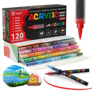 Acrylic Paint Marker Pen Set, 12/24/36 Colors Brush Tip Acrylic Paint Pens, DIY & Art Supplies for Rock Painting, Ceramic, Wood, Canvas, Glass, Stone, Fabric, Card Making