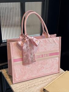 Women's Elegant Colorblock Letter Pattern Tote Bag with Twilly Scarf, Fashionable Large Capacity Shoulder Bag, Casual Trendy Versatile Daily Commuting Bag, Gift for Mom Tote Bag for Women, Ladies Purse