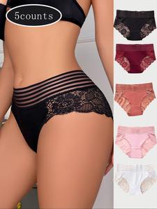 5-Pack Women's Sexy Lace Multicolor Triangle Panties, Comfortable and Breathable, Perfect for Dating and Travel, Floral Lace Panty, Lady Underwear