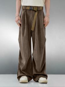 Men's Solid Color Velvet Straight Leg Pants, Loose Casual Comfy Trousers for Spring & Fall, Men's Bottoms for Daily Wear