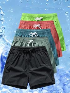 Men's Solid Color Drawstring Waist Swim Shorts, Regular Fit Casual Breathable Quick Drying Swim Shorts, Men's Summer Swimwear for Beach Swimming