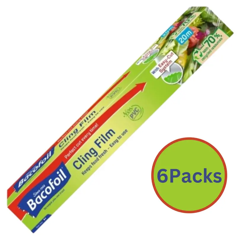 Bacofoil PVC Free Cling Film with Easy-Cut 32.5cm x 20m - | Easy-Cut Design | Kitchen Essential | Total 120m of Cling Film (Pack of 6) 1