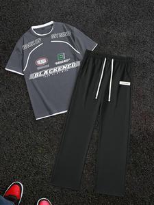 Two-Piece Set Men's Letter Print Tee & Pants, Loose Casual Short Sleeve T-shirt & Trousers, Men's Summer Clothes for Daily Wear