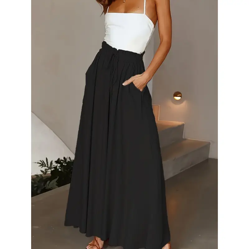 Women's Plus Size High-Waisted Straight-Leg Pants - Stretchy 100% Polyester, Machine Washable, Elegant Solid Color, All-Season Comfort for Casual & Formal Wear 4