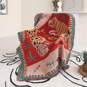 Tiger & Floral & Leopard-Print Blankets, Christmas Decor Boho Soft Tassel Decor Throw Blanket, Air-conditioned Room Blanket, Warm Napping Blanket for Home & Office, Christmas Gifts, Christmas Decorations, Stocking Filler