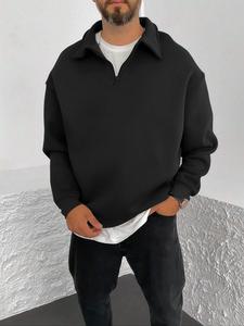 Men's Solid Color Drop Shoulder Half Zip Sweatshirt, Regular Fit Casual Long Sleeve Collared Pullover for Fall & Winter, Valentine's Day Gift for Men, Men's Clothes for Daily Wear