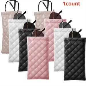 Random Color Quilted Pattern Sunglasses Storage Bag, Portable Sunglasses Organizer, PU Leather Soft Sunglasses Bag for Home Office Outdoor Travel